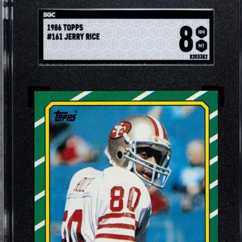 1986 Topps Football Jerry Rice Rookie Card SGC 8